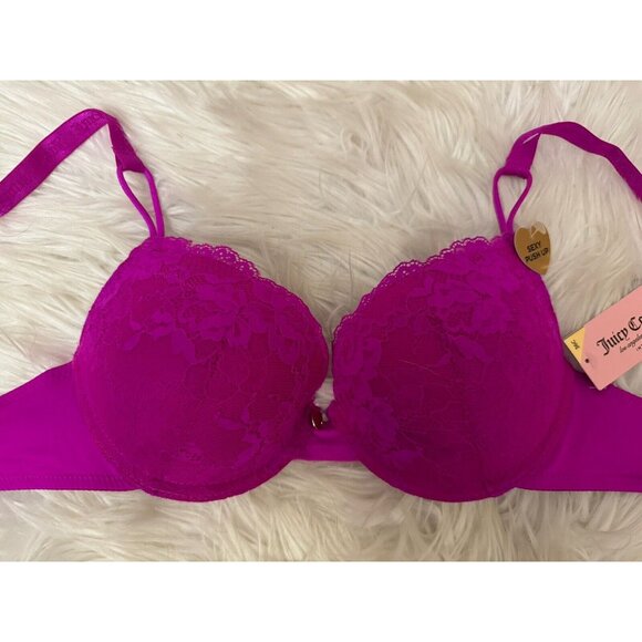 Juicy Couture Intimates Sexy Push Up Underwire Bra Venus Pink Lace Size‎ 36C New - Picture 10 of 10